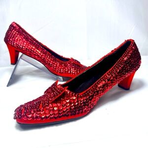 PLATS Red Ruby Slippers sequin costume shoes vintage Dorothy Wizard of Oz sz 7-8